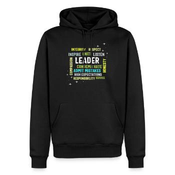 Leadership Shirt, Leader Integrity Unite - Men’s Premium Organic Hoodie - black - Front - Nico (187cm)