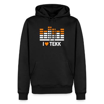 Club DJ Musique J'aime TEKK Techno - Sweat à capuche Premium bio Homme - noir - Devant - Nico (187cm)