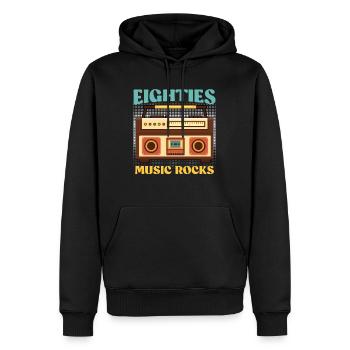 Eighties Musik rockt Ich bin aus den 80er - Männer Premium Bio Hoodie - Schwarz - Vorne - Nico (187cm)