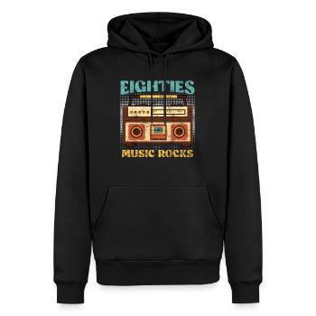 Eighties Musik rockt Ich bin aus den 80er - Männer Premium Bio Hoodie - Schwarz - Vorne - Nico (187cm)
