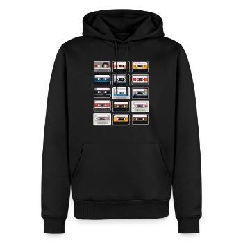 Je suis un enfant des années 90, des cassettes des années 90 - Sweat à capuche Premium bio Homme - noir - Devant - Nico (187cm)
