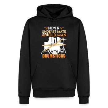 Unterschätze keinen Mann mit Drumsticks Schlagzeug - Männer Premium Bio Hoodie - Schwarz - Vorne - Nico (187cm)