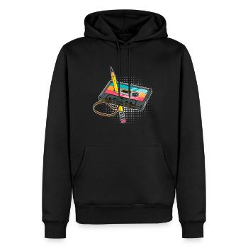 Je suis rétro vintage j’écoute des cassettes - Sweat à capuche Premium bio Homme - noir - Devant - Nico (187cm)