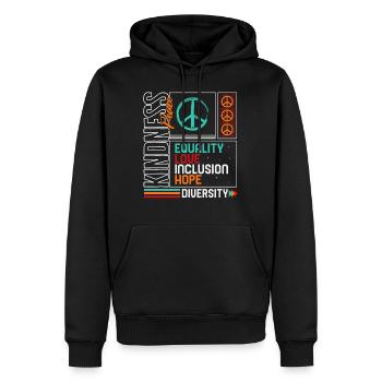 Motivationshemd, Freundlichkeit Frieden Gleichheit Liebe - Männer Premium Bio Hoodie - Schwarz - Vorne - Nico (187cm)