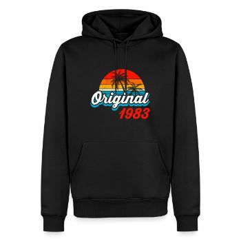 1983 Anniversaire 40 ans - Sweat à capuche Premium bio Homme - noir - Devant - Nico (187cm)