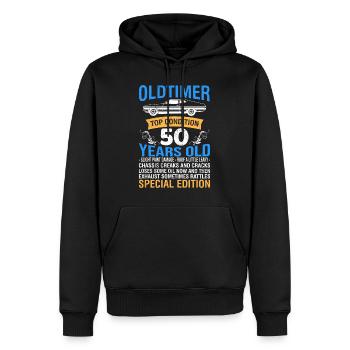 Oldtimer 50 ans 50e anniversaire hommes hommes - Sweat à capuche Premium bio Homme - noir - Devant - Nico (187cm)
