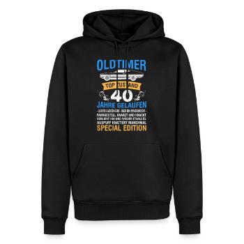Oldtimer 40 Jahre alt 40. Geburtstag Herren - Männer Premium Bio Hoodie - Schwarz - Vorne - Nico (187cm)