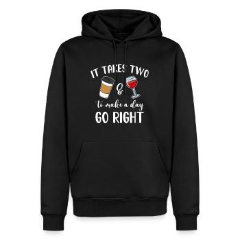 Il faut être deux pour qu’une journée aille bien Café & Vin - Sweat à capuche Premium bio Homme - noir - Devant - Nico (187cm)