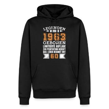 Legenden wurden 1963 geboren 60 Jahre - Männer Premium Bio Hoodie - Schwarz - Vorne - Nico (187cm)