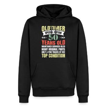Oldtimer 50 ans 50e anniversaire hommes hommes - Sweat à capuche Premium bio Homme - noir - Devant - Nico (187cm)