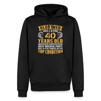 Oldtimer 40 Jahre alt 40. Geburtstag Herren - Männer Premium Bio Hoodie - Schwarz - Vorne - Nico (187cm)