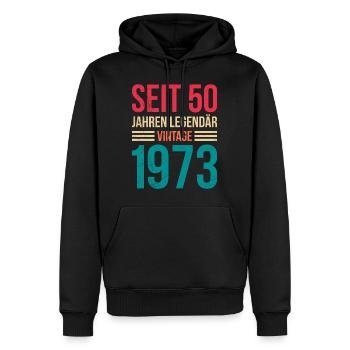 Des hommes légendaires de 50 ans depuis 50 ans - Sweat à capuche Premium bio Homme - noir - Devant - Nico (187cm)
