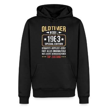 Oldtimer Modell 1963 60 Jahre 60. Geburtstag - Männer Premium Bio Hoodie - Schwarz - Vorne - Nico (187cm)