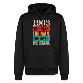 60e anniversaire de l’homme le mythe la légende - Sweat à capuche Premium bio Homme - noir - Devant - Nico (187cm)