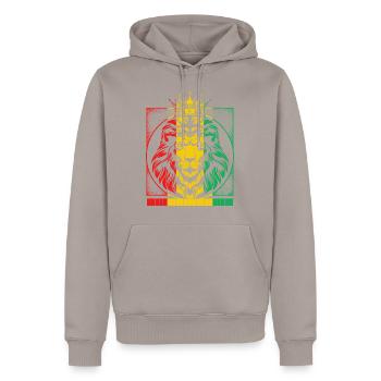 Rastafari Shirt, Rasta Lion Of Judah Rastafarian - Männer Premium Bio Hoodie - Taupe - Vorne - Nico (187cm)