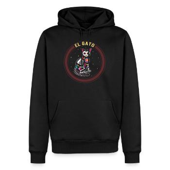 Dia De Los Muertos Shirt, El Gato Cat Sugar Skull - Men’s Premium Organic Hoodie - black - Front - Nico (187cm)