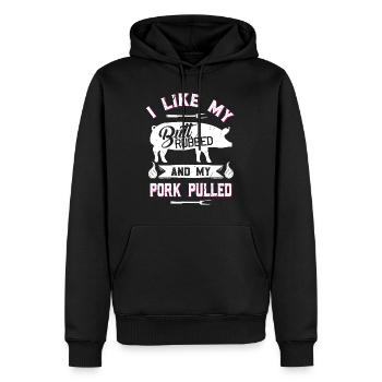 Lustiges BBQ Grillen Zitat Schwein Pulled Pork - Männer Premium Bio Hoodie - Schwarz - Vorne - Nico (187cm)