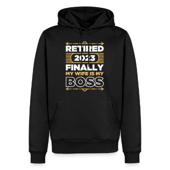 Rentner 2023 neuer Chef ist meine Frau - Männer Premium Bio Hoodie - Schwarz - Vorne - Nico (187cm)
