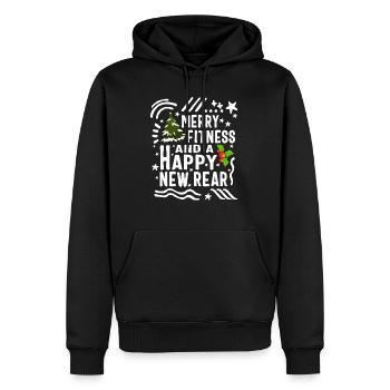 Christmas Shirt, Merry Fitness And Happy New Rear - Men’s Premium Organic Hoodie - black - Front - Nico (187cm)