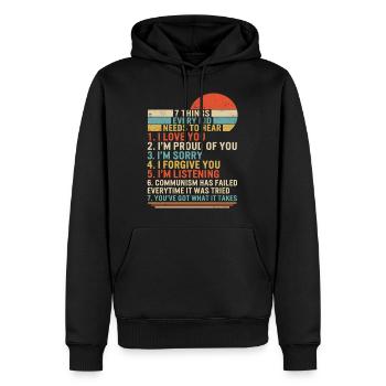 Chemise socialiste, 7 choses que chaque enfant a besoin d’entendre - Sweat à capuche Premium bio Homme - noir - Devant - Nico (187cm)