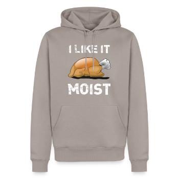 "Ich mag es feucht" Lustiges Truthahn-Thanksgiving - Männer Premium Bio Hoodie - Taupe - Vorne - Nico (187cm)