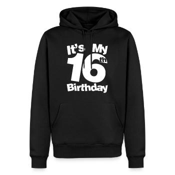 16e anniversaire C’est mon 16e anniversaire 16 ans Bi - Sweat à capuche Premium bio Homme - noir - Devant - Nico (187cm)