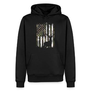 Camo US Flag Cerf Elk Buck Camoflage Chasse Hunte - Sweat à capuche Premium bio Homme - noir - Devant - Nico (187cm)