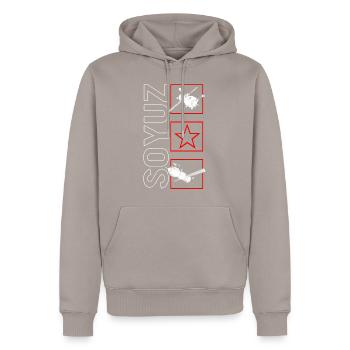 Kommunismus Hemd, Sojus Raumschiff Rakete sowjetisch - Männer Premium Bio Hoodie - Taupe - Vorne - Nico (187cm)