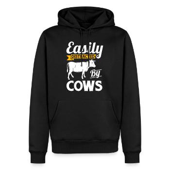 Facilement distrait par les vaches - Cadeau amusant pour les reproducteurs de vaches - Sweat à capuche Premium bio Homme - noir - Devant - Nico (187cm)