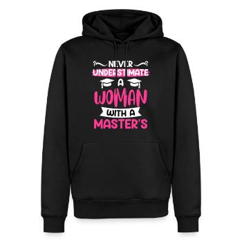 Ne sous-estimez jamais une femme titulaire d’une maîtrise - Sweat à capuche Premium bio Homme - noir - Devant - Nico (187cm)