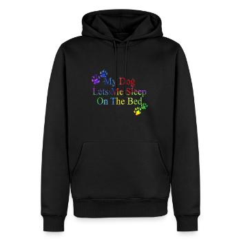 Mon chien me laisse dormir sur le lit | Cadeaux Amoureux des Chiens - Sweat à capuche Premium bio Homme - noir - Devant - Nico (187cm)