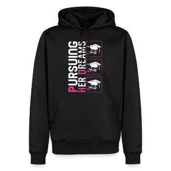 PHD Shirt, Pursuing Her Dreams Graduation Cap - Men’s Premium Organic Hoodie - black - Front - Nico (187cm)