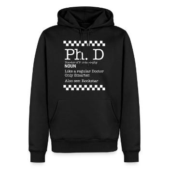 PHD Shirt, Ph.D Definition Noun Funny Doctorate - Men’s Premium Organic Hoodie - black - Front - Nico (187cm)