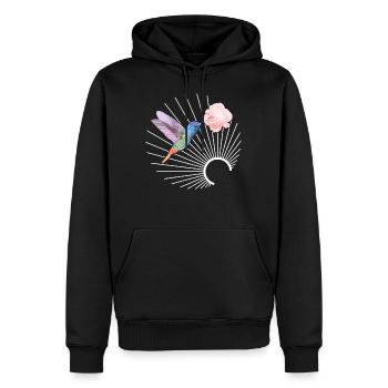 Vogelhemd, Kolibri-Aquarell-Blumenkunst-T-Shirt - Männer Premium Bio Hoodie - Schwarz - Vorne - Nico (187cm)