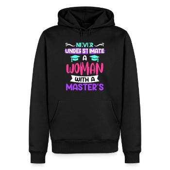 Ne sous-estimez jamais une femme titulaire d’une maîtrise - Sweat à capuche Premium bio Homme - noir - Devant - Nico (187cm)