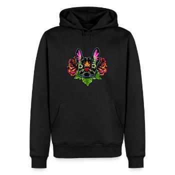 French Bulldog in Black - Day of the Dead Sugar Sk - Men’s Premium Organic Hoodie - black - Front - Nico (187cm)