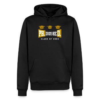 Phinished Ph.D Abschluss 2023 Doktor Doktortitel - Männer Premium Bio Hoodie - Schwarz - Vorne - Nico (187cm)