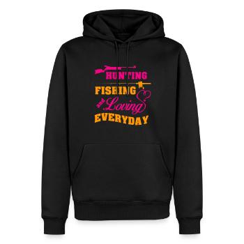 Jagen, Fischen und jeden Tag lieben Funnyhunthunt - Männer Premium Bio Hoodie - Schwarz - Vorne - Nico (187cm)