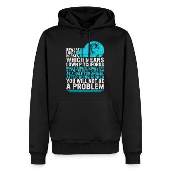 Pferdehemd, Vorsicht ich Reitpferde Tee, Mädchen Pferd - Männer Premium Bio Hoodie - Schwarz - Vorne - Nico (187cm)