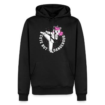 Karate Girl Shirt, Cute But Dangerous Cute - Men’s Premium Organic Hoodie - black - Front - Nico (187cm)