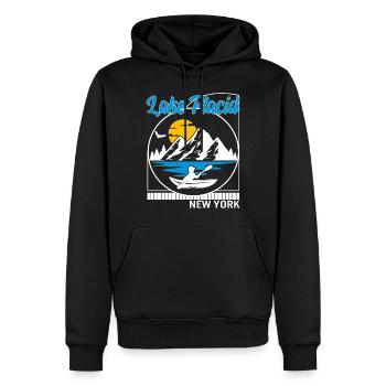 Lake Shirt, Lake Placid New York Kayak Retro Tee, - Men’s Premium Organic Hoodie - black - Front - Nico (187cm)