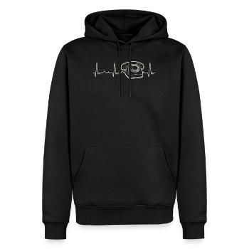 Telefonklassiker. Herz. Liebe. Ekg. Impuls. - Männer Premium Bio Hoodie - Schwarz - Vorne - Nico (187cm)