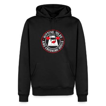 Löcher schlagen und Seelen zerquetschen Cornhole Player S - Männer Premium Bio Hoodie - Schwarz - Vorne - Nico (187cm)