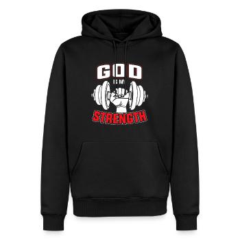 God Is My Strength Workout Exercise - Men’s Premium Organic Hoodie - black - Front - Nico (187cm)