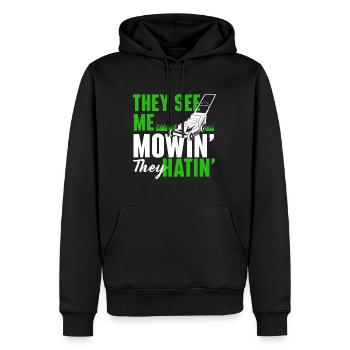 Ils me voient Mowin Ils Haïns - Jardinage Pelouse Mowe - Sweat à capuche Premium bio Homme - noir - Devant - Nico (187cm)