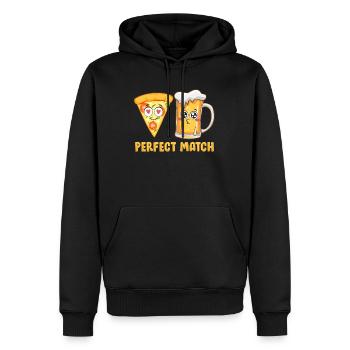 Perfect Match Bière Pizza Love Saint-Valentin - Sweat à capuche Premium bio Homme - noir - Devant - Nico (187cm)
