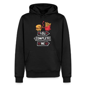 Vous me complétez! Fast Food Lover Burger frites - Sweat à capuche Premium bio Homme - noir - Devant - Nico (187cm)