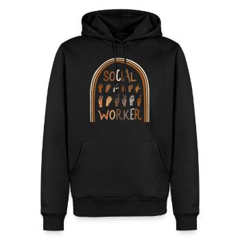 Chemise de travailleur social, signe de main ASL de travailleur social - Sweat à capuche Premium bio Homme - noir - Devant - Nico (187cm)