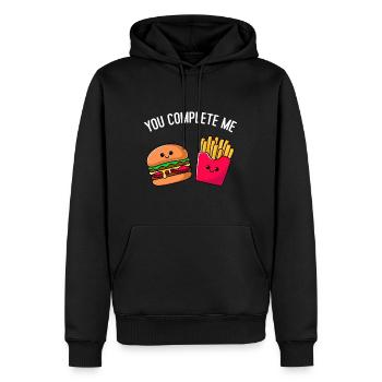 Tu me complétes Perfect Match Couple Saint-Valentin - Sweat à capuche Premium bio Homme - noir - Devant - Nico (187cm)