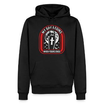 Embalmer Shirt, My Day Begins When Yours Ends - Men’s Premium Organic Hoodie - black - Front - Nico (187cm)